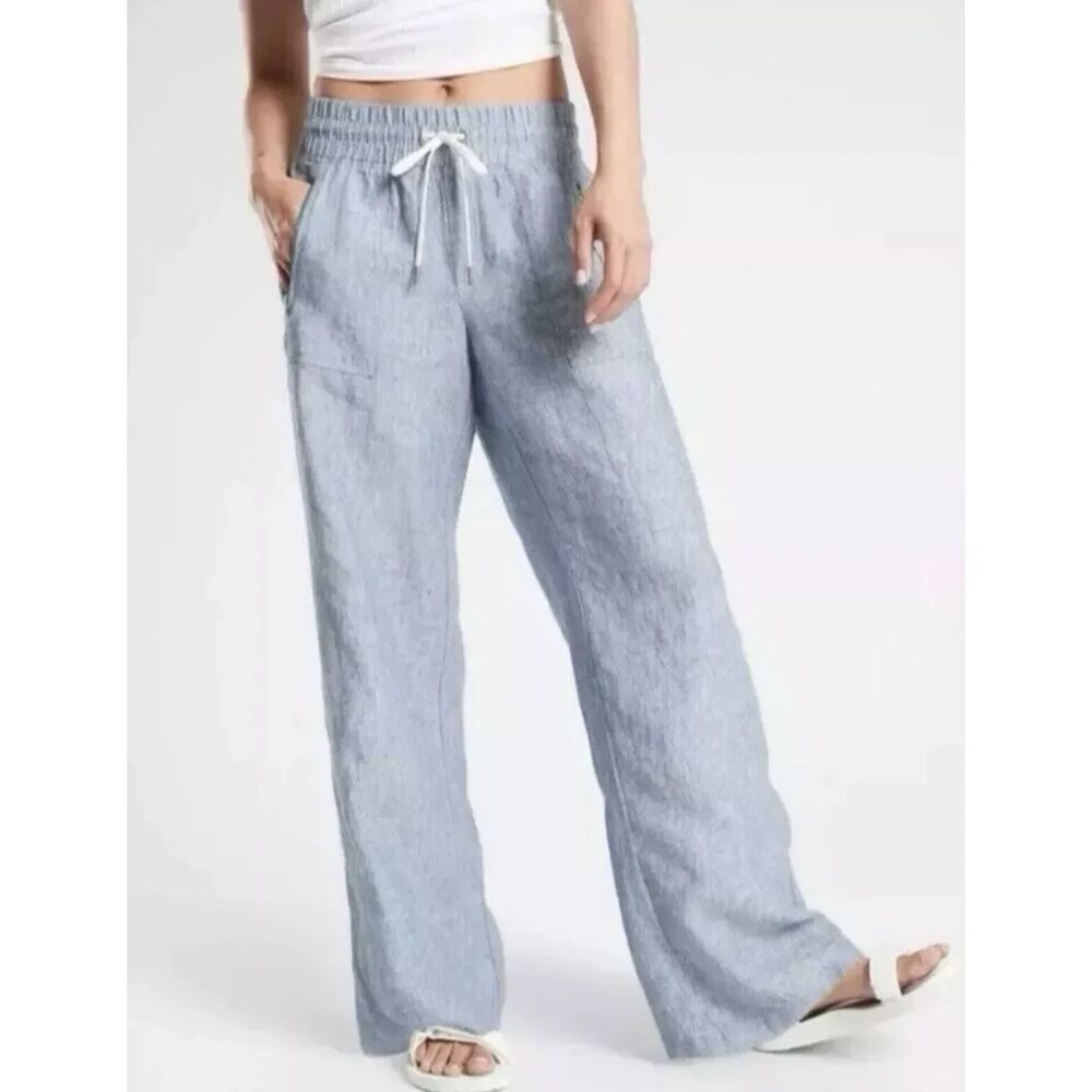 Athleta Cabo Linen Wide Leg Pant Light Blue Size 4
